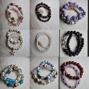 Lot of 18 Beaded Bracelets – Boho Style, Gold Accents, Charms – Bulk Set